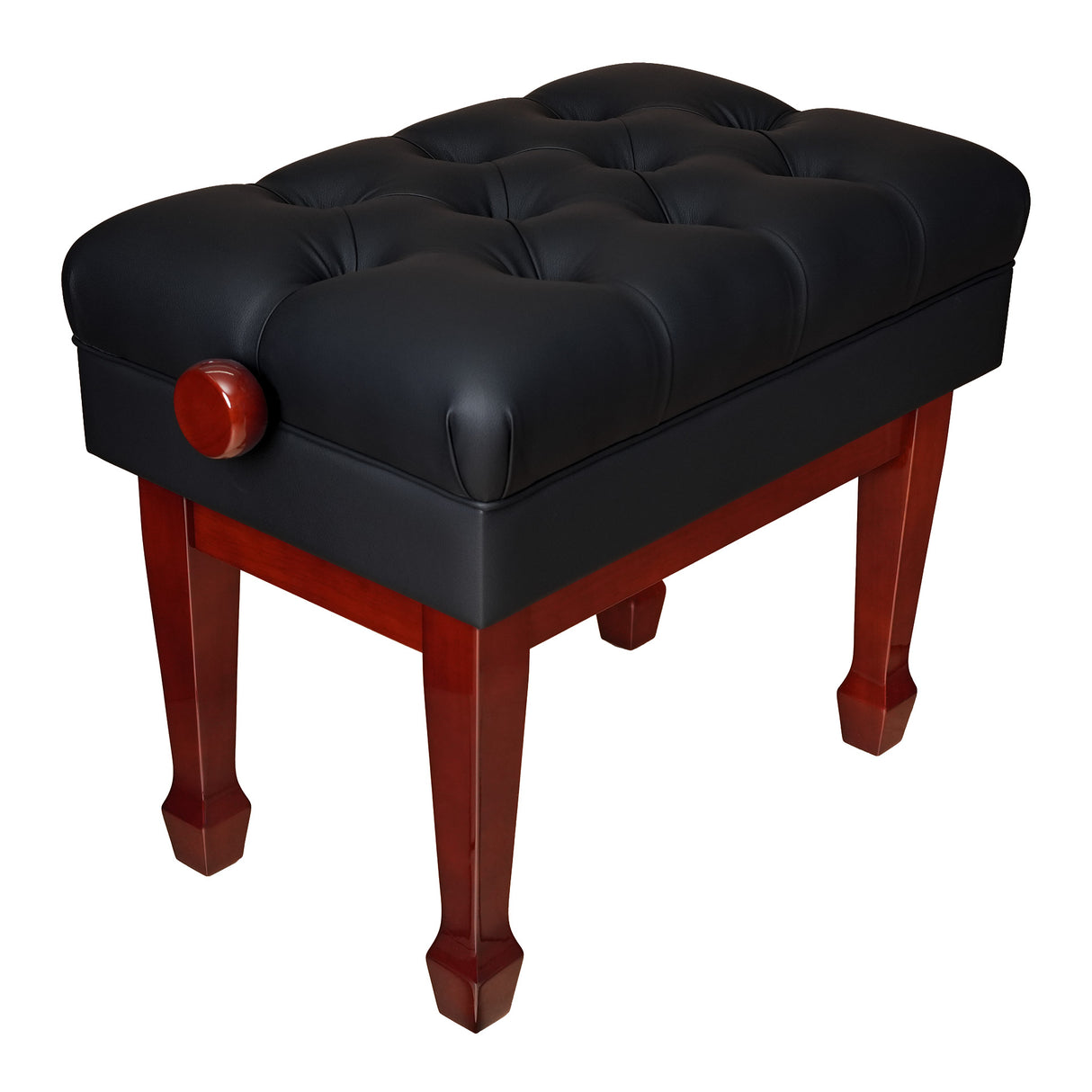 Premium adjustable piano bench with diamond-polished mahogany legs and ergonomic padded seat
