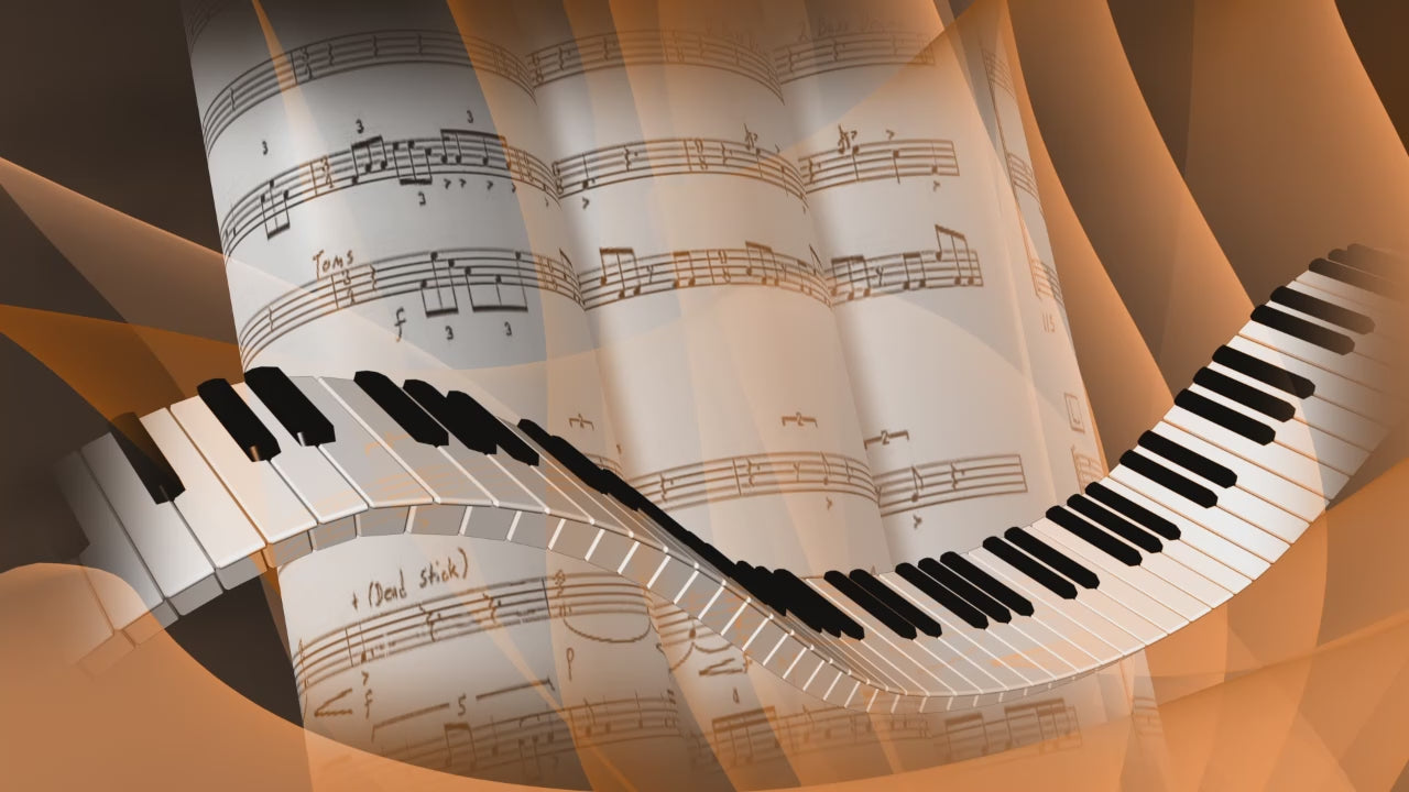 music notes with piano keys abstract banner
