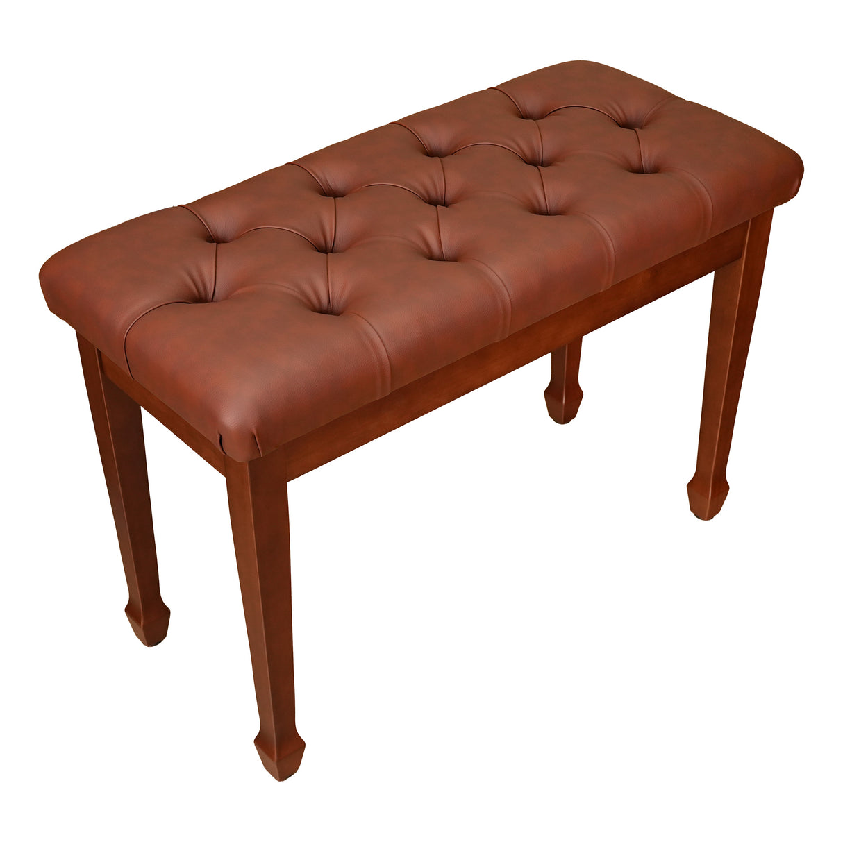 satin walnut upright piano bench with brown vinyl top