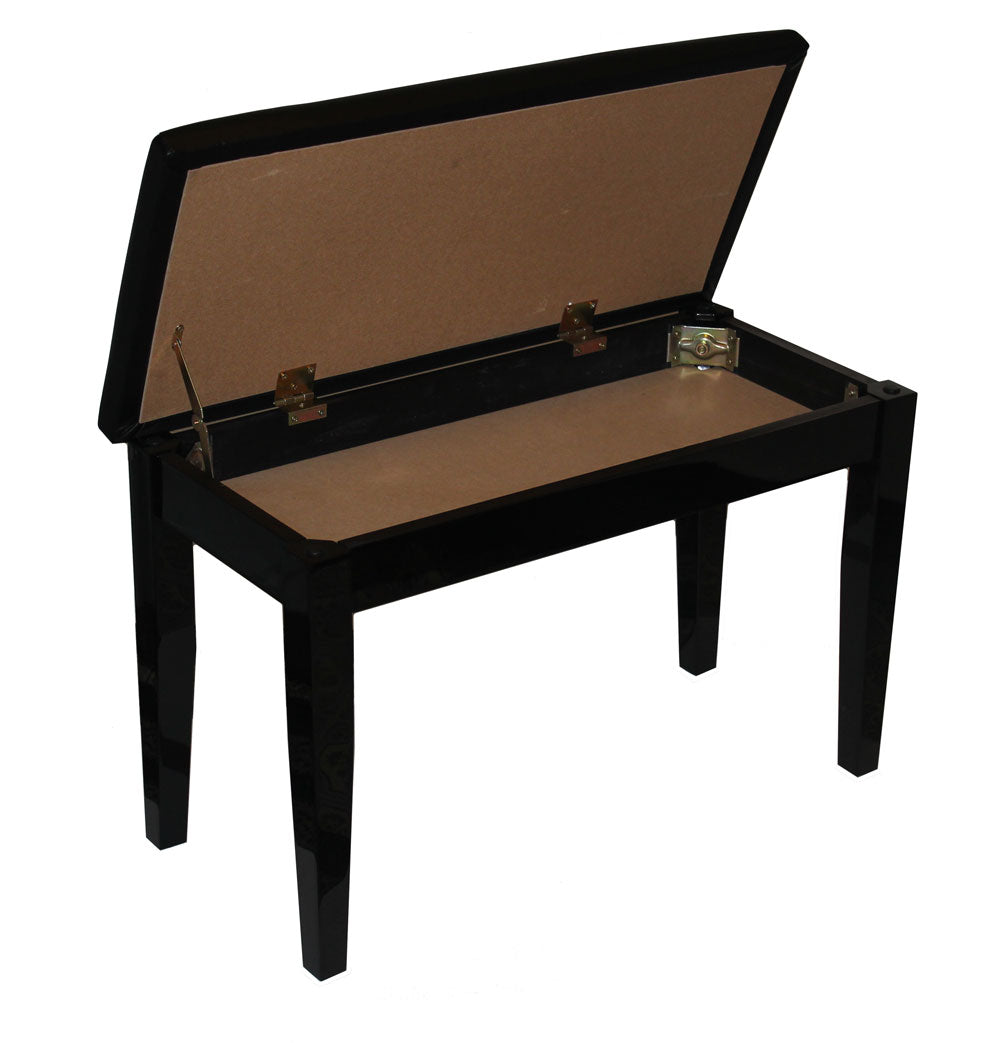 Padded Top Black High Polish Piano Bench with Music Storage Compartment