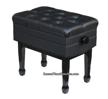 Load image into Gallery viewer, high polish black adjustable piano bench with music storage