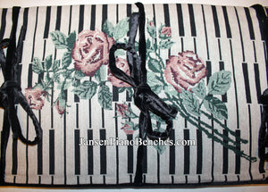 piano bench cushion embroidered rose and keyboard