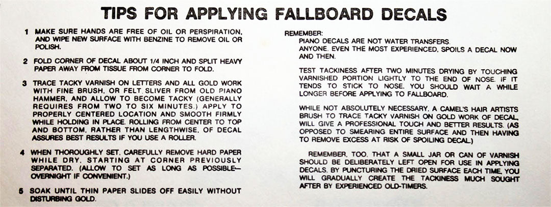 Piano Fallboard Decals
