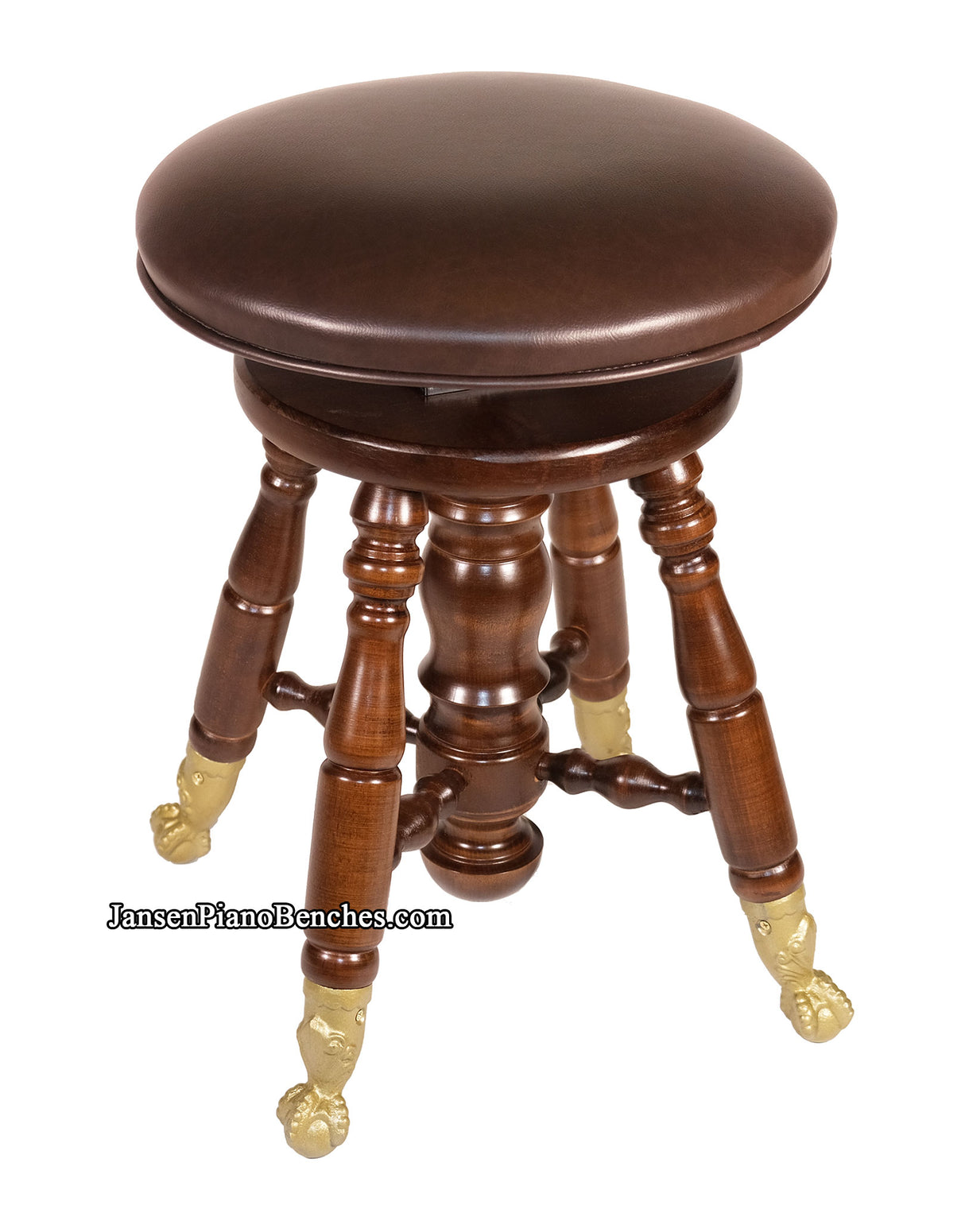 Jansen Piano Stool Walnut Finish with Brass Claw Foot