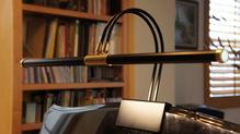 Load image into Gallery viewer, Battery Powered LED Piano Lamp Black and Brass Accents Open Box