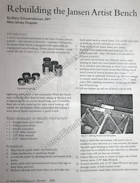 jansen piano bench parts