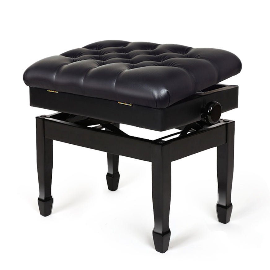 Black High Gloss Piano Bench Adjustable with Storage Jansen Piano Benches