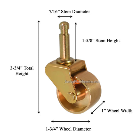 measurements of brass grand piano wheel with 1-3/4" diameter