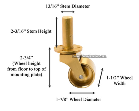 brass piano wheel measurements