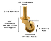 Load image into Gallery viewer, brass piano wheel measurements