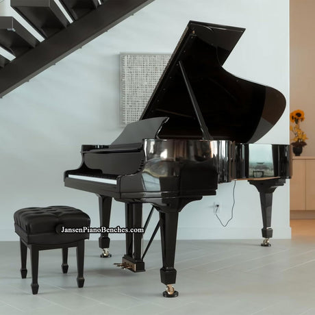 high polish black piano caster cups with ebony grand piano.