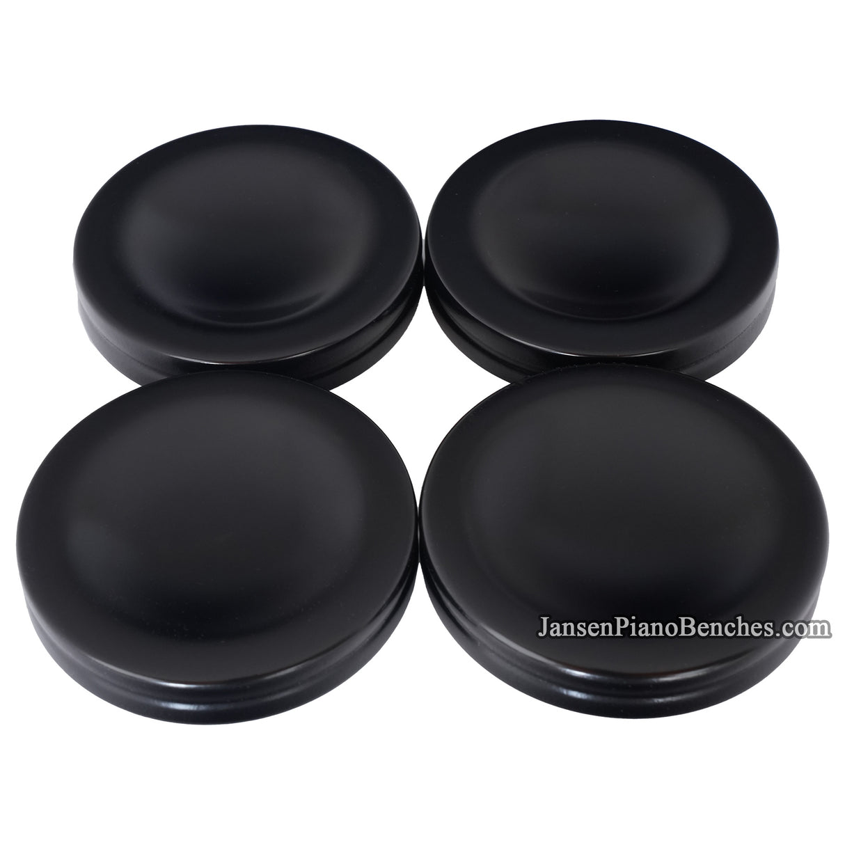 Set of four 4-inch satin black Jansen piano caster cups for grand and upright pianos