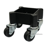 Side profile of Jansen square grand piano leg dolly showing cup depth and caster height