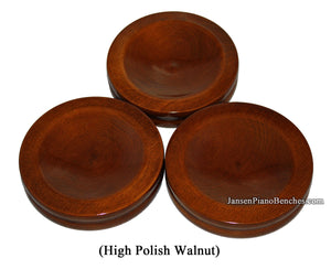 high polish walnut piano caster cups