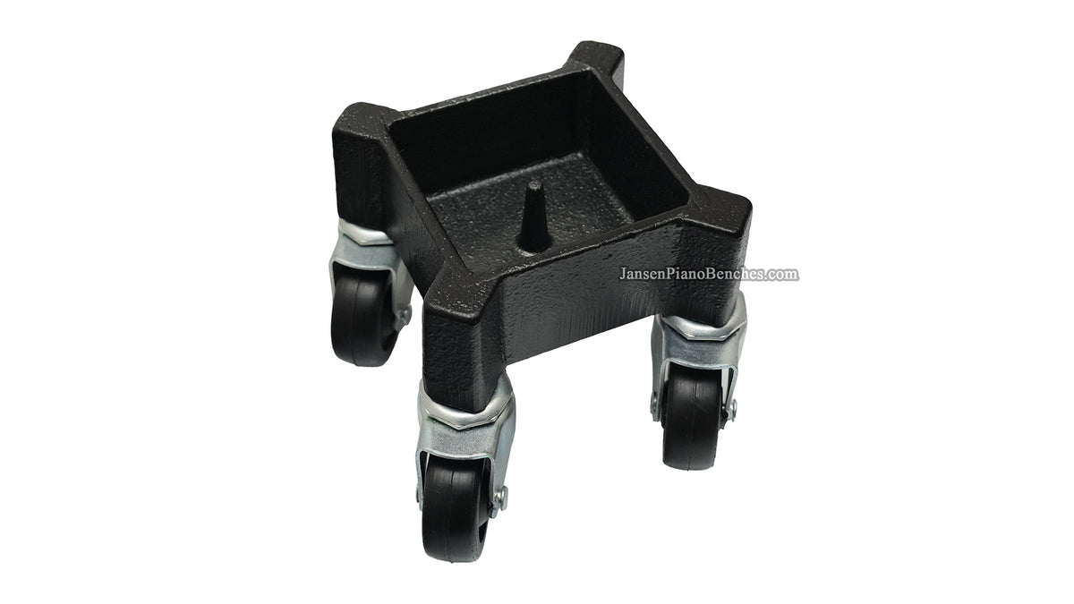 Infographic showing the ball bearing construction and technical specs of Jansen grand piano dollies