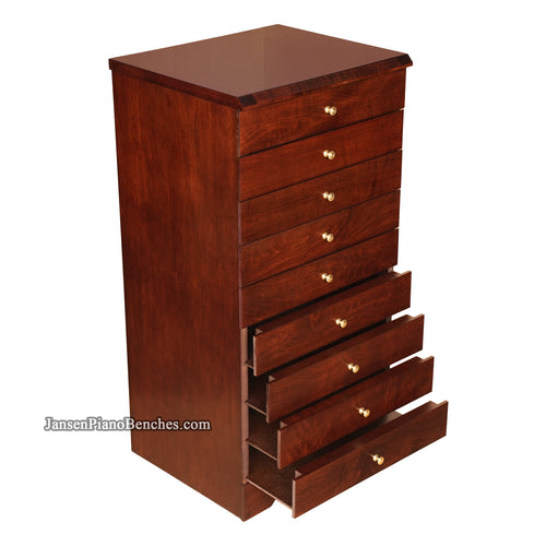 Mahogany Jansen sheet music cabinet with 9 drawers and brass handles