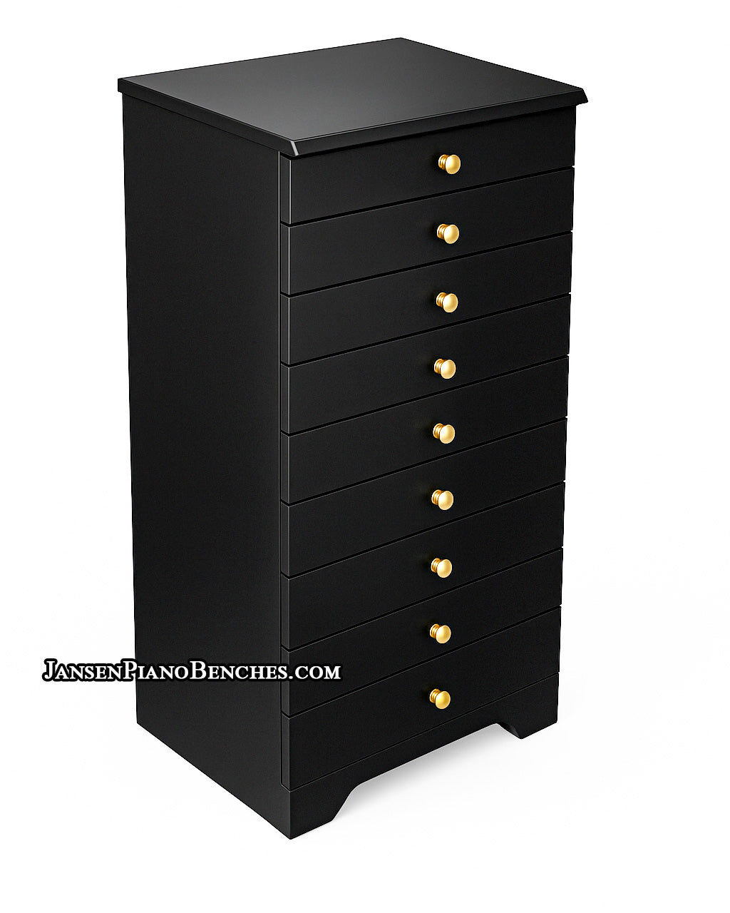 Jansen sheet music storage cabinet satin black finish with brass knobs