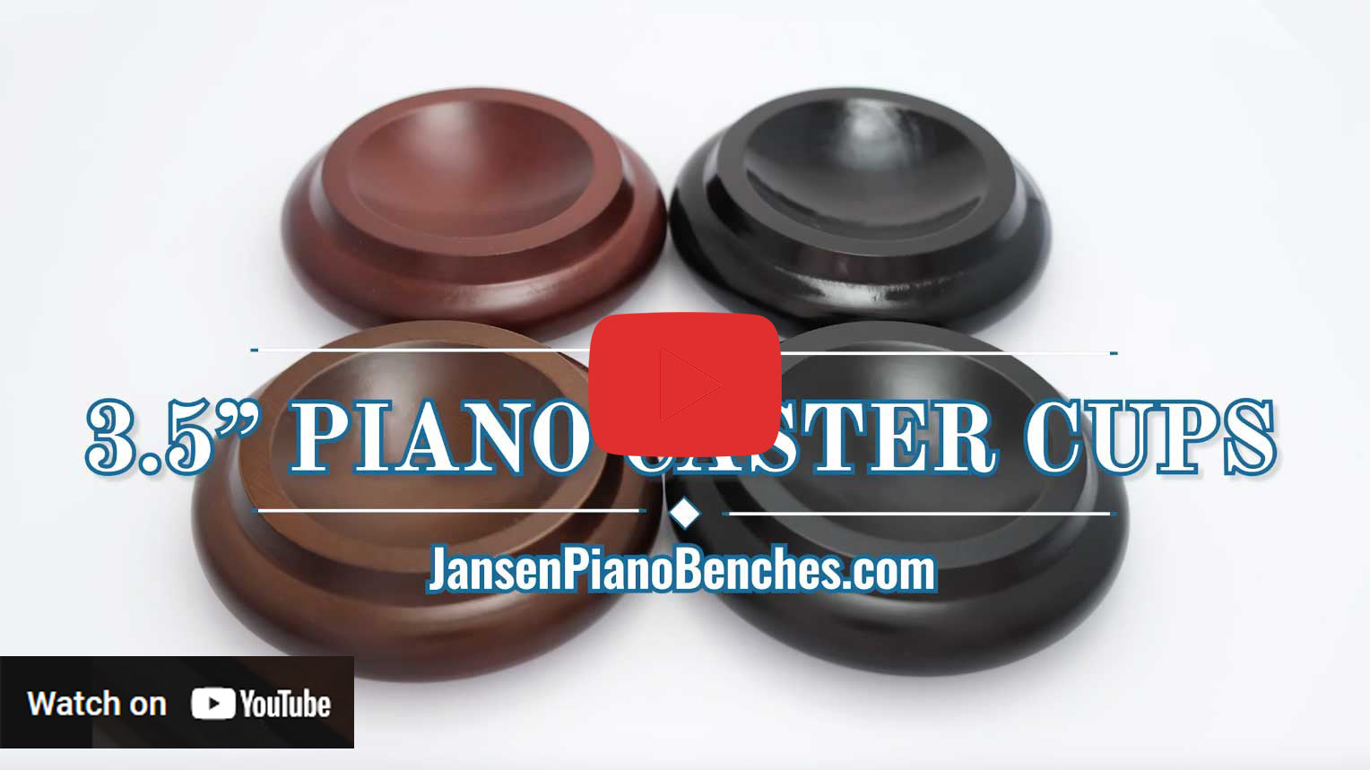 hardwood piano caster cups in mahogany, walnut and black, video thumbnail