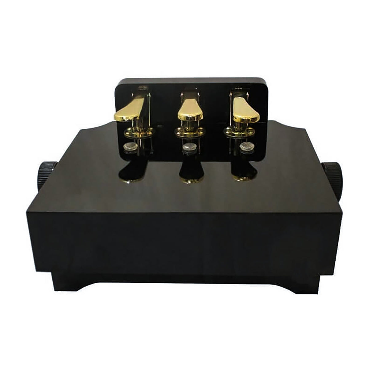 Three-pedal piano pedal extender in black finish, adjustable height