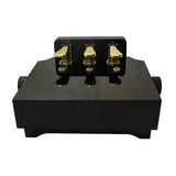 Three-pedal piano pedal extender in black finish, adjustable height