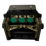 close-up of adjustable mechanism on piano pedal platform. 