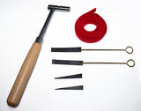 Beginner piano tuning kit including star tip tuning hammer, red wool felt strip, and rubber mutes