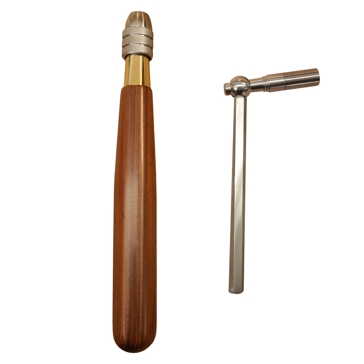 Extension Rosewood Piano Tuning Lever shown fully collapsed at 11.5 inches compared to it extended position at 17 inches