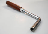 Gooseneck Rosewood Piano Tuning Hammer showing curved shaft made of brushed steel.