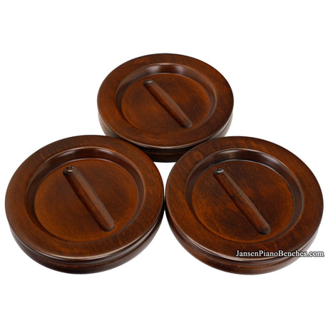 Satin mahogany grand piano caster cup by Jansen, 5.5 inch size