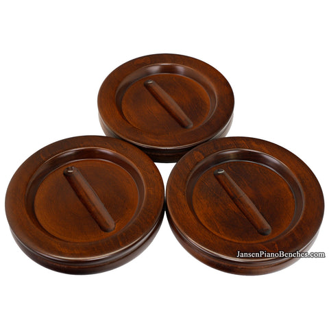 Satin mahogany grand piano caster cup by Jansen, 5.5 inch size