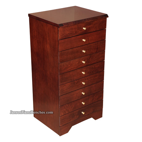 Jansen 9-drawer sheet music storage cabinet in mahogany wood