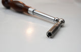 close-up of star shaped tip on the ball handle rosewood tuning lever