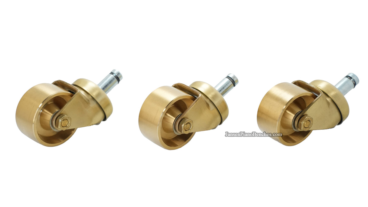 Set of 3 solid brass wheels for Steinway grand piano – traditional style casters