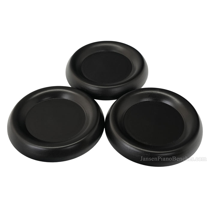 three large grand piano caster cups satin black with felt backing
