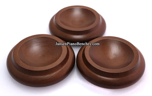 walnut piano caster cups set of 3
