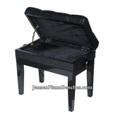 black piano bench sheet music storage compartment