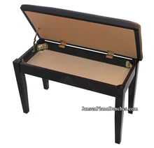 Load image into Gallery viewer, black upright piano bench with sheet music storage compartment