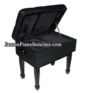 black adjustable piano bench with sheet music storage