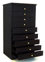 black sheet music storage cabinet