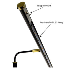 Load image into Gallery viewer, Upright LED Piano Lamp - Black with Brass Accents - Open Box