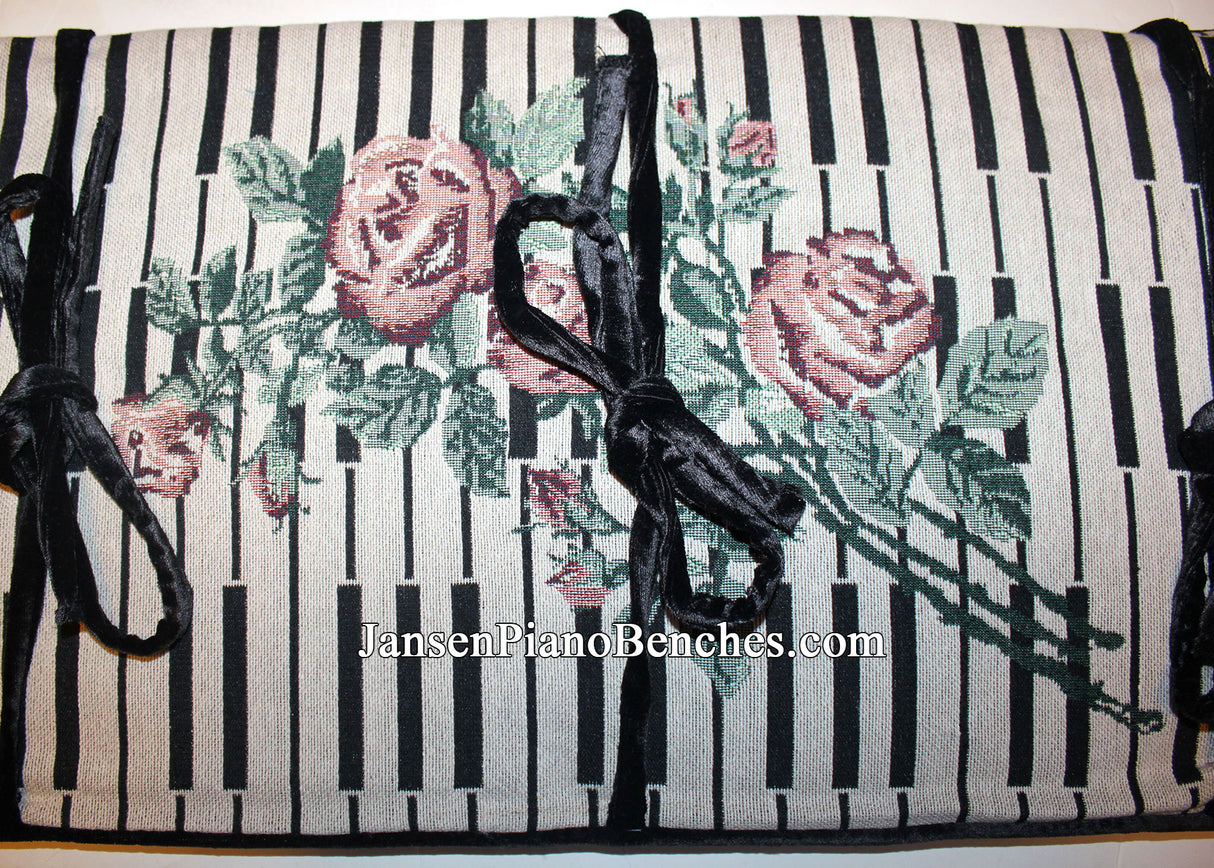 piano bench cushion embroidered rose and keyboard