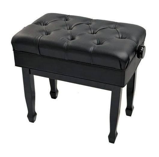 Black High Polish Adjustable Piano Bench - Extra Thick Padding
