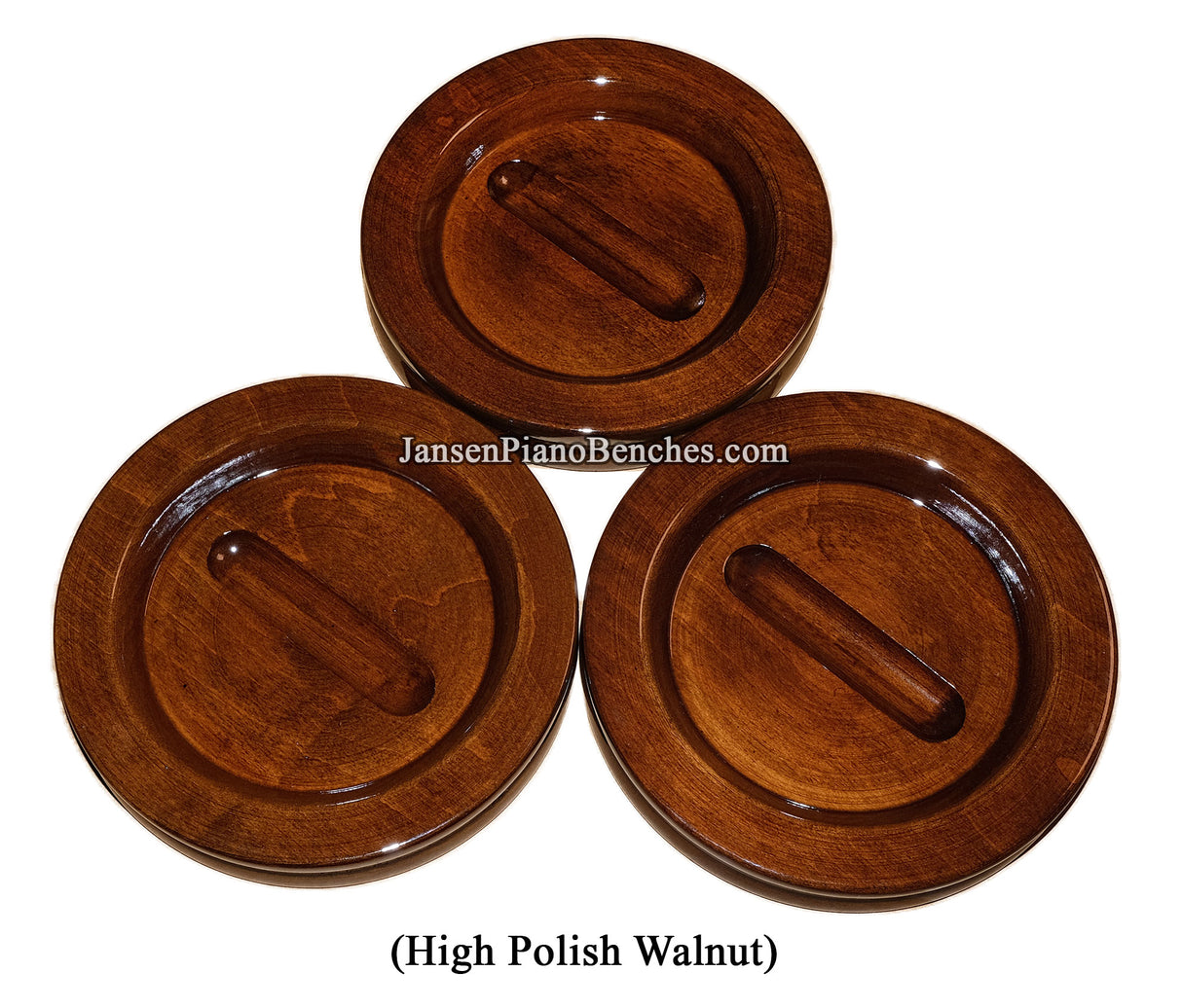 high gloss walnut piano caster cups by jansen