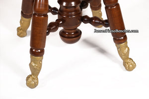 Jansen Piano Stool Walnut Finish with Brass Claw Foot