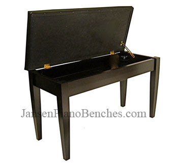 black upholstered upright piano bench by jansen
