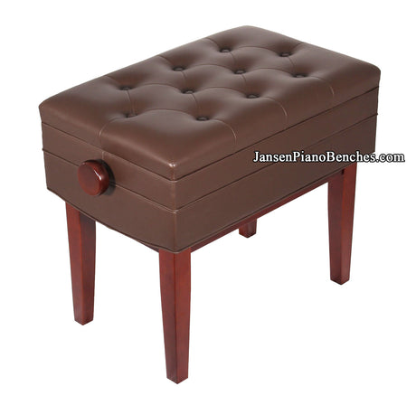 mahogany adjustable piano bench with sheet music storage compartment