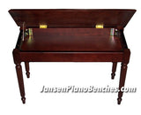 mahogany piano bench with sheet music storage
