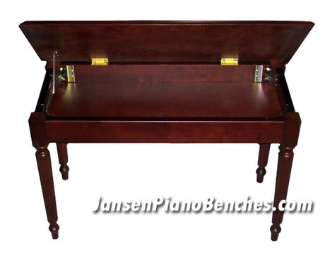 mahogany piano bench with sheet music storage