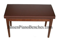Load image into Gallery viewer, piano bench satin walnut finish brown vinyl padded top