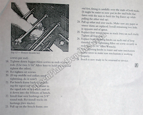 Jansen piano bench repair bushings screws instructions